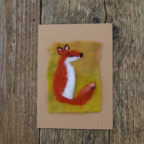 Fox Birthday card. Needle felt Fox Blank greetings card.