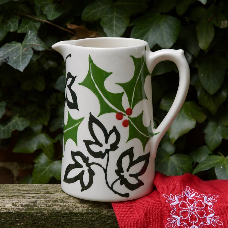 Christmas Holly and Ivy Farmhouse Jug - SALE - Hand Painted
