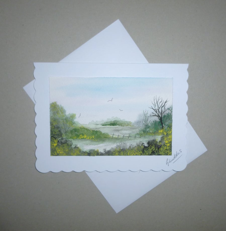 original art hand painted landscape greetings card ( ref FA400 G3 )