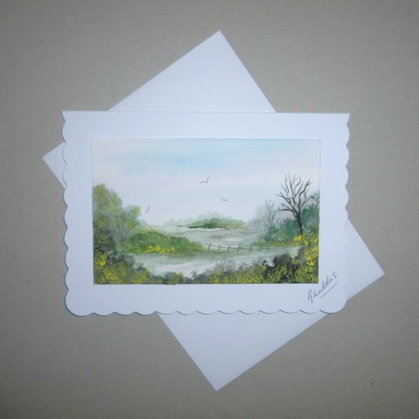 original art hand painted landscape greetings card ( ref FA400 G3 )