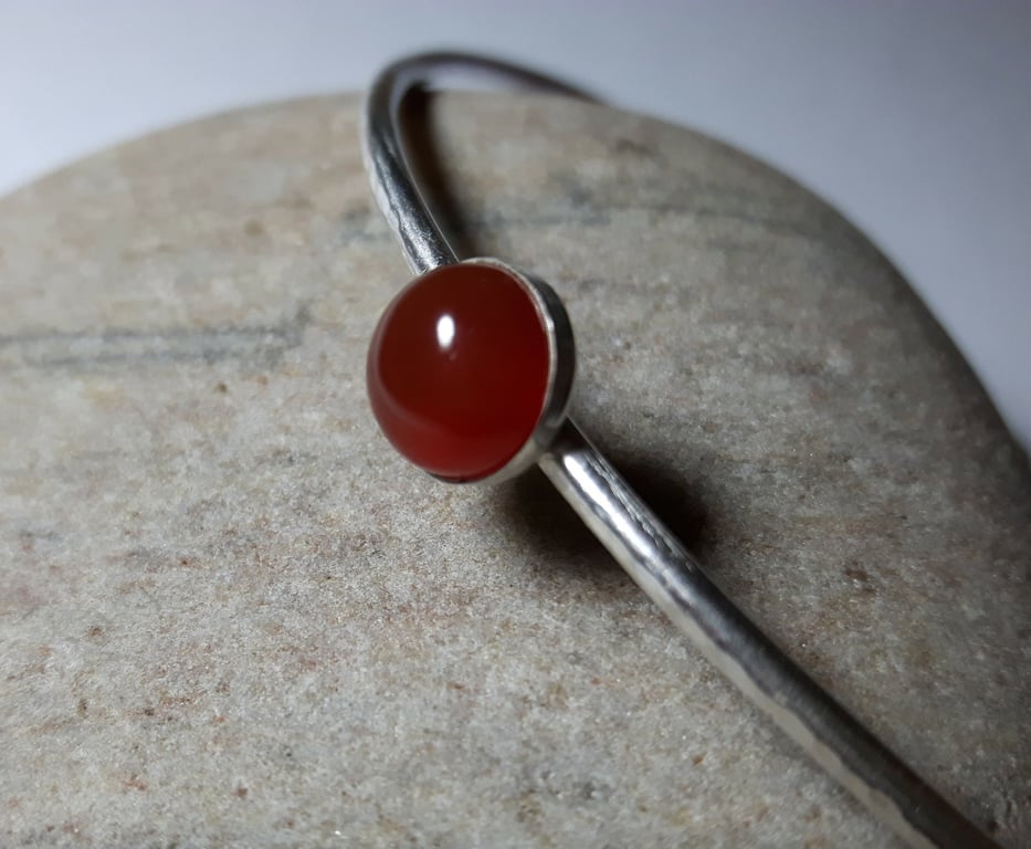 Sterling Silver Bangle with Carnelian Gemstone, Medium, Hallmarked 