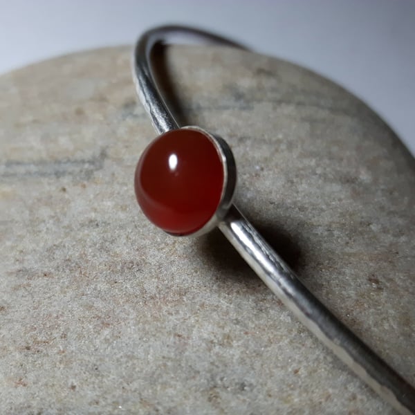 Sterling Silver Bangle with Carnelian Gemstone, Medium, Hallmarked 