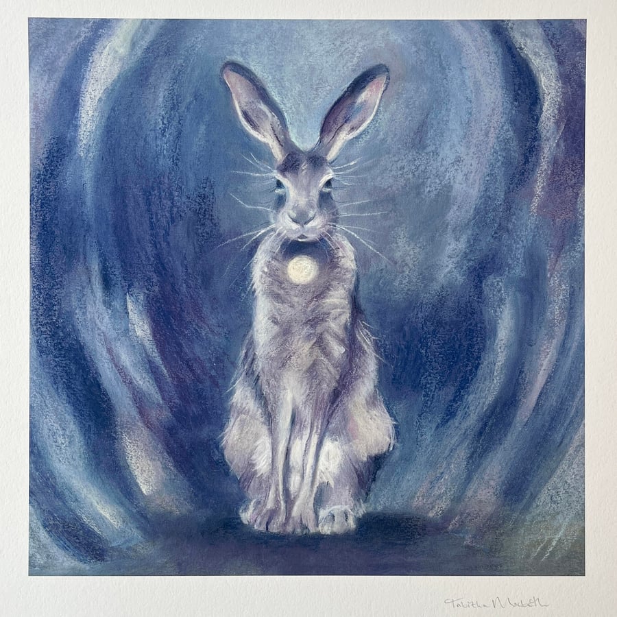 Lunar Hare Art print - Spiritual Art, Mystical Hare, Spirit Animal Art print