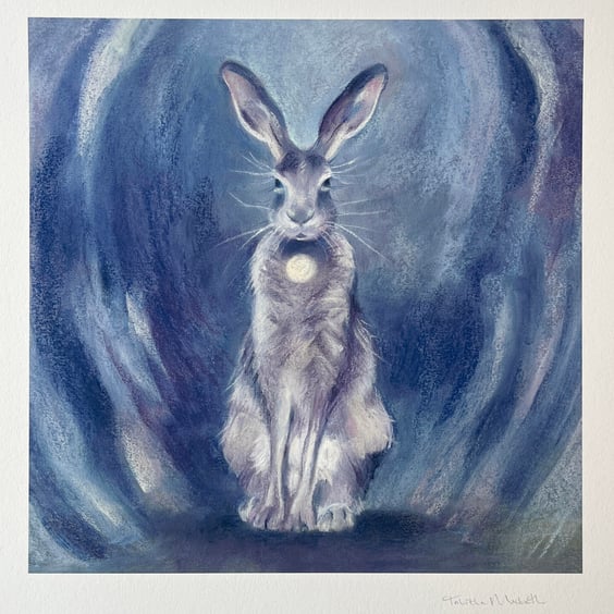 Lunar Hare Art print - Spiritual Art, Mystical Hare, Spirit Animal Art print