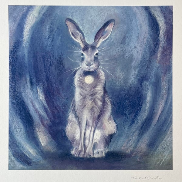 Lunar Hare Art print - Spiritual Art, Mystical Hare, Spirit Animal Art print