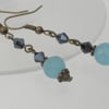 SALE: Blue aquamarine and jet crystal earrings