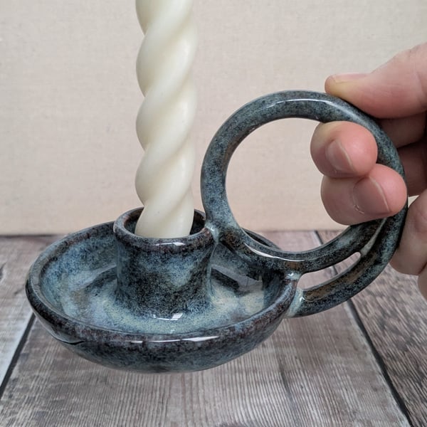 Perfectly imperfect Blue brown ceramic taper candle holder 