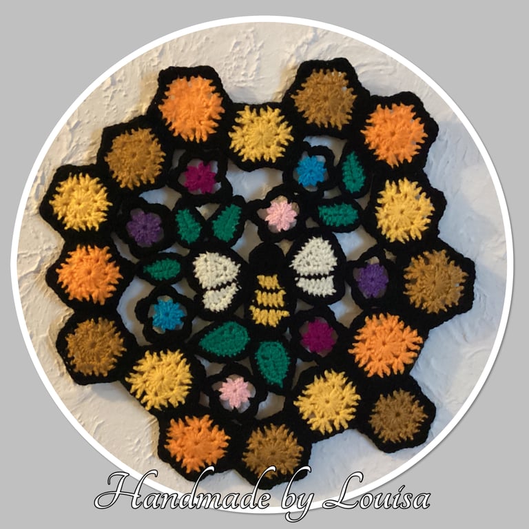 Crochet bee hoop art