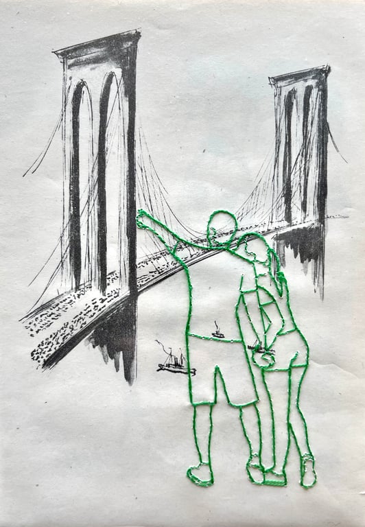 Hand embroidered vintage book page