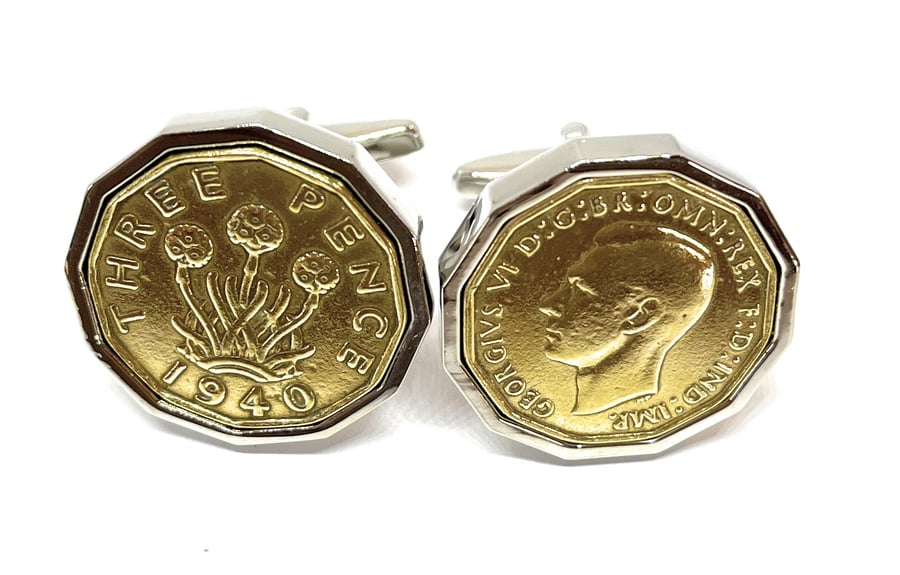 1940 Threepence Coin Cufflinks Mens 84th Birthday Gift  Present Anniversary SLV