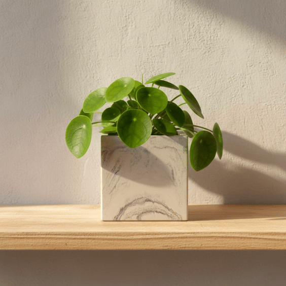 Handmade white marbled cube plant pot, 10cm indoor planter