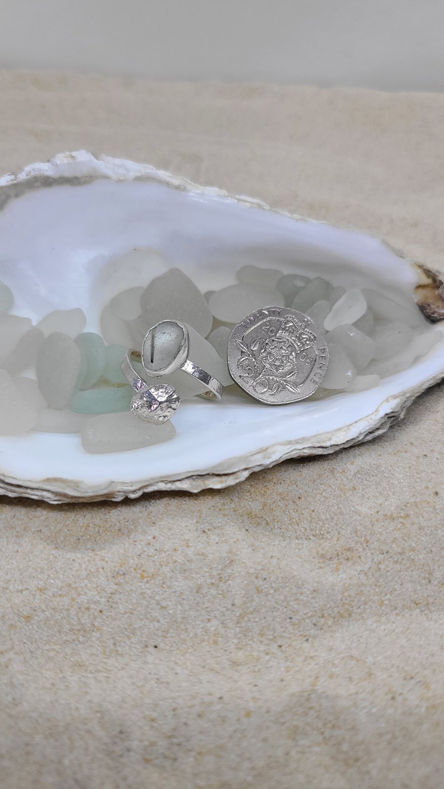 Safety sea glass and silver limpet ring TL7