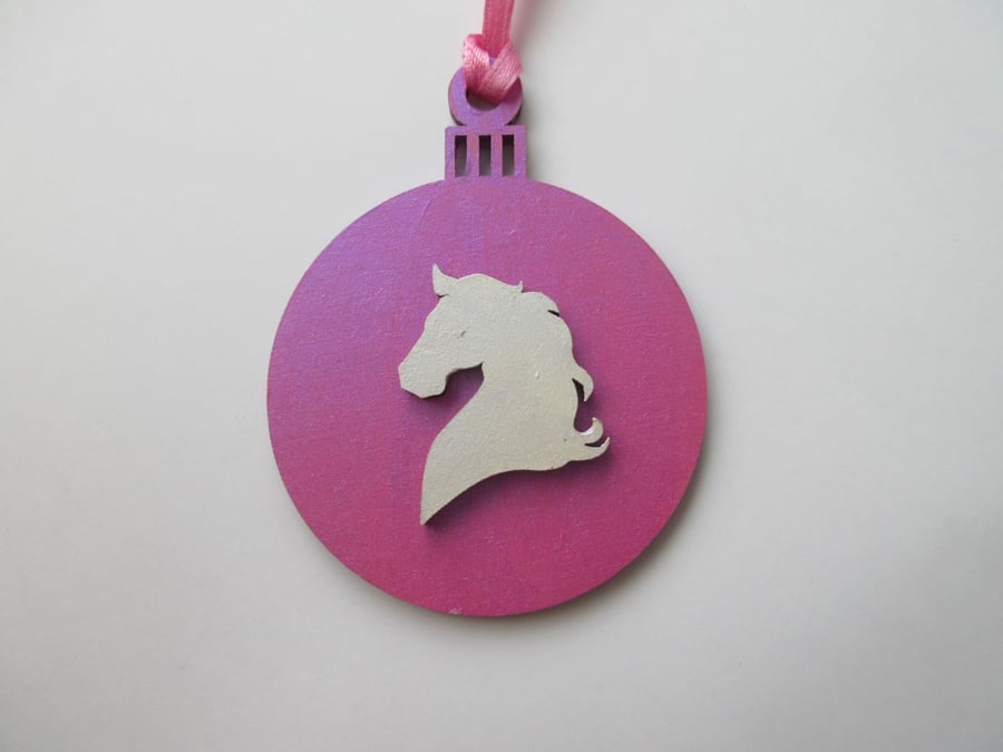 Horse Christmas Tree Bauble Decoration Pink and White Pony