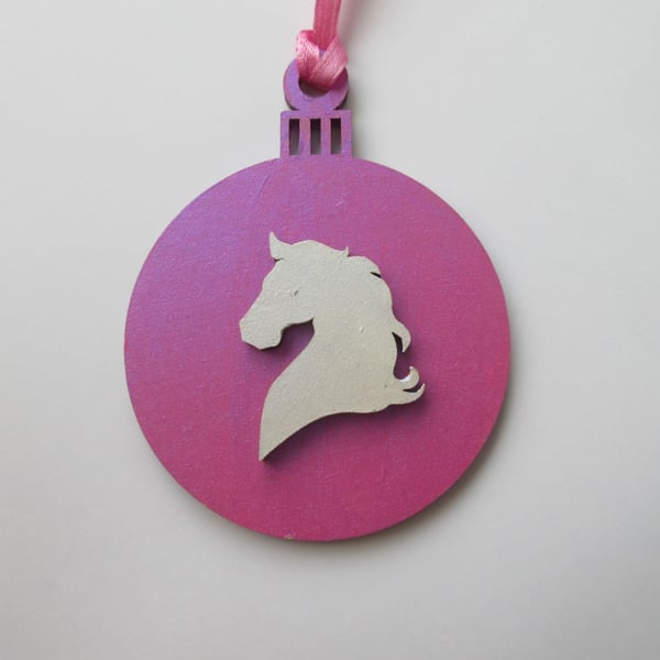 Horse Christmas Tree Bauble Decoration Pink and White Pony