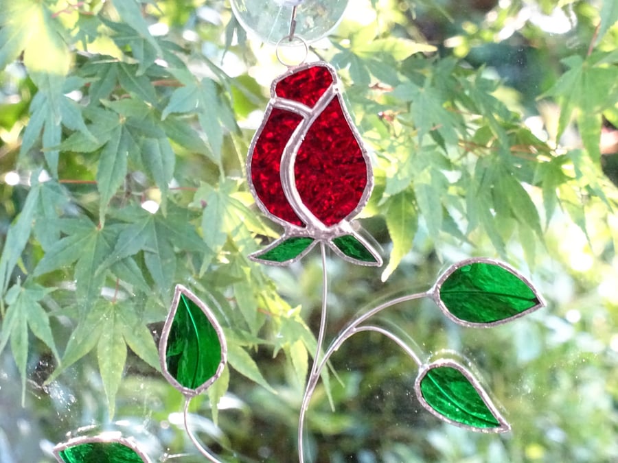 Stained Glass Rose Suncatcher Red Folksy