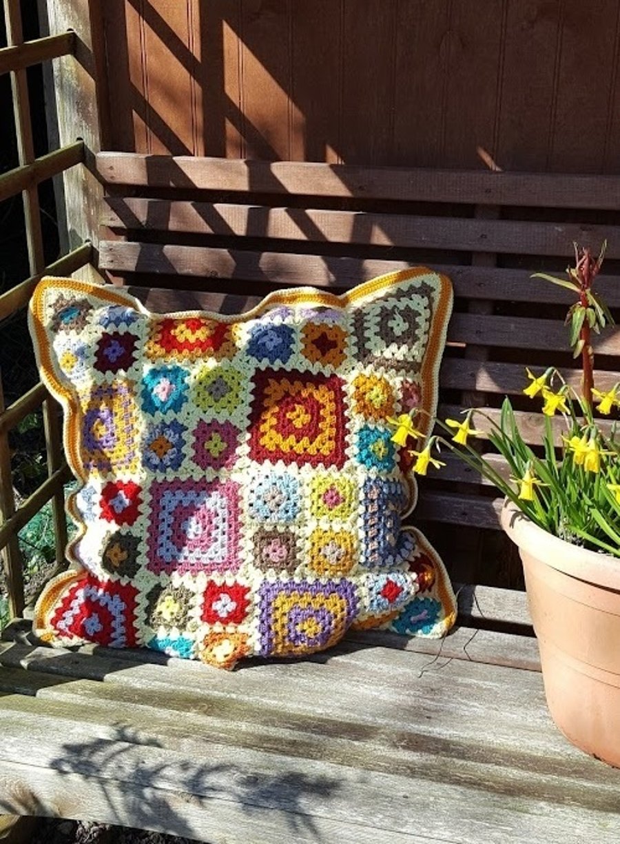 Patchwork Granny Square Crochet Cushion Pattern