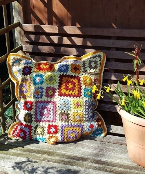 Patchwork Granny Square Crochet Cushion Pattern