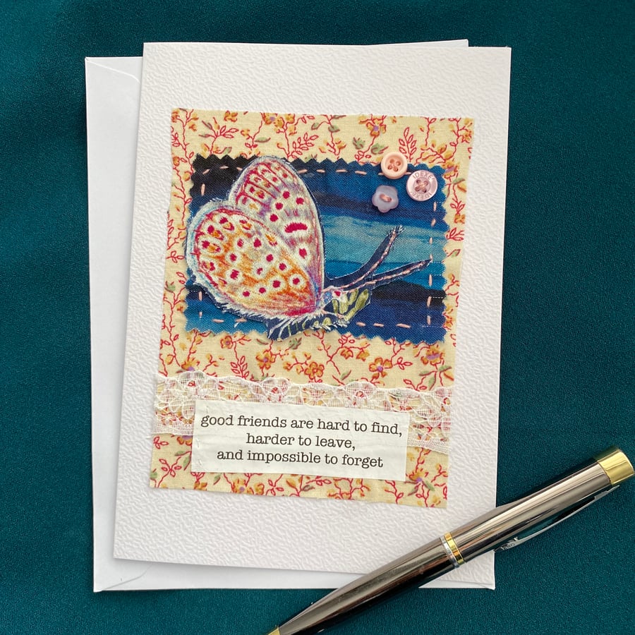good friend, special friend, butterfly, buttons, blank greeting card FREE UK PP