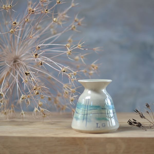Small Ceramic Bud Vase - Seascape. Beautifully glazed in sea tones