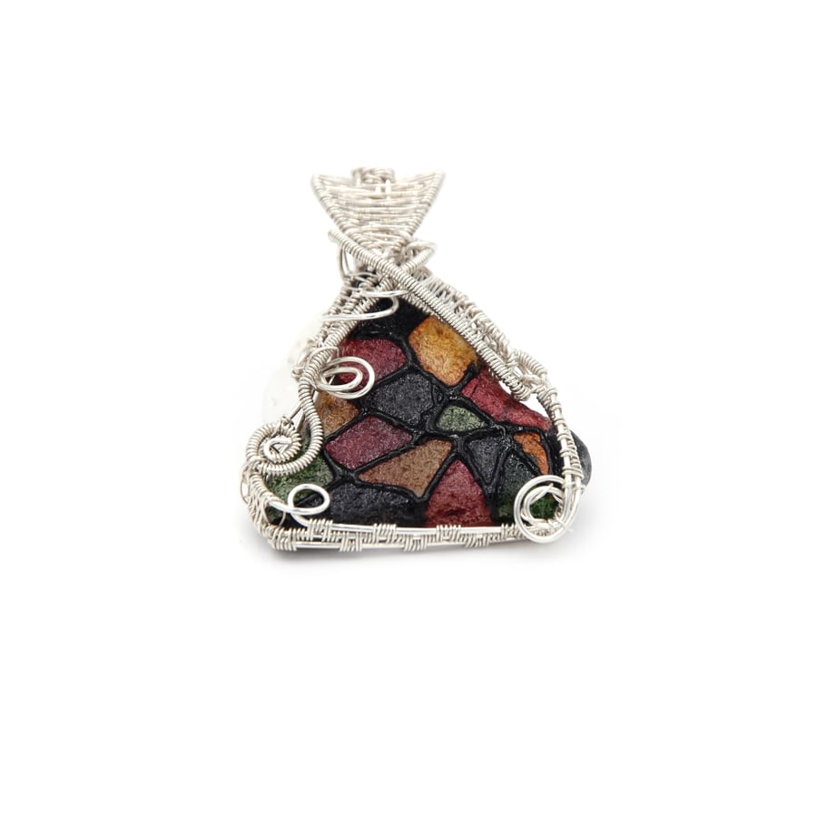 Pendant - handpainted seaglass, Gaudi style pendant, silver jewellery