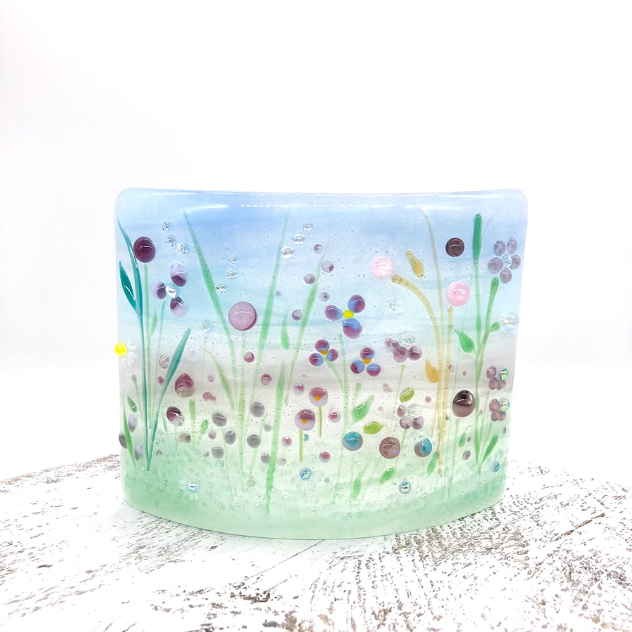 Glass Flower Meadow Panel in Pink & Lilac