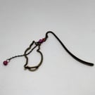 Bronze tone, crook bookmark with cat dangle and chain - cat lover gift, FREE bag
