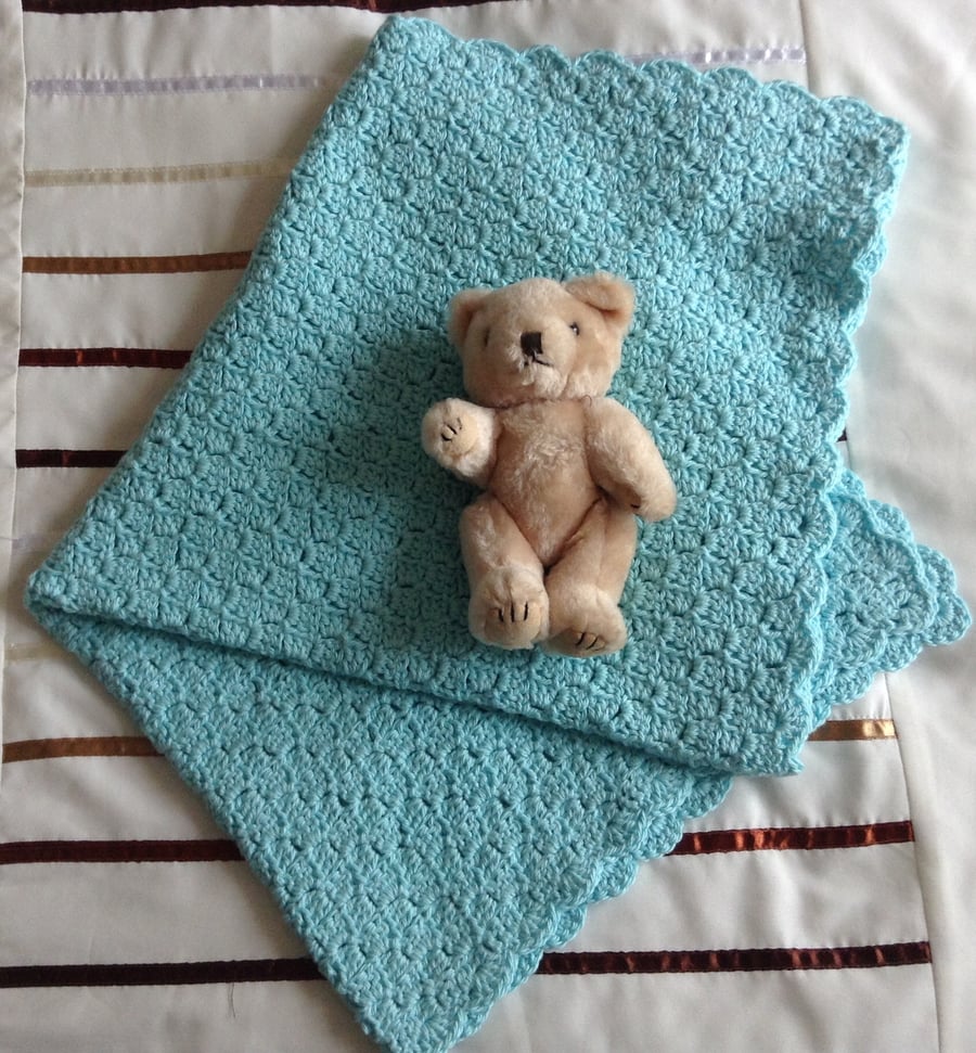 Crochet Baby Blanket in Mint Soft Cotton