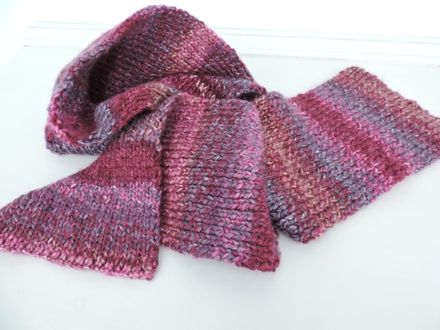 Chunky Knitted Scarf  Plum Grape Raspberry Pink 
