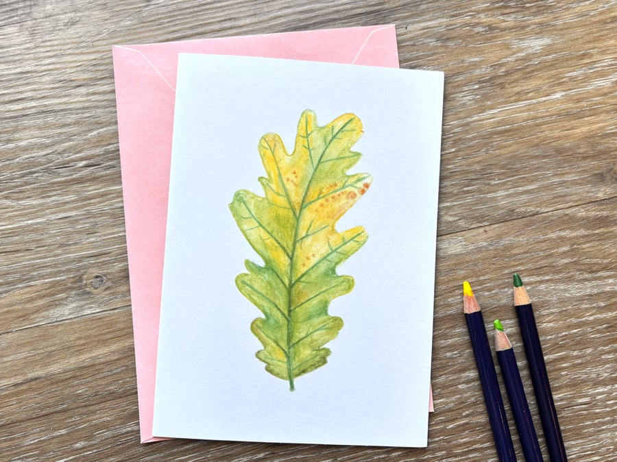 Green Oak Leaf Greeting Card - Blank