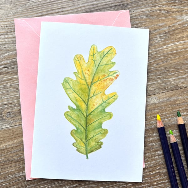 Green Oak Leaf Greeting Card - Blank