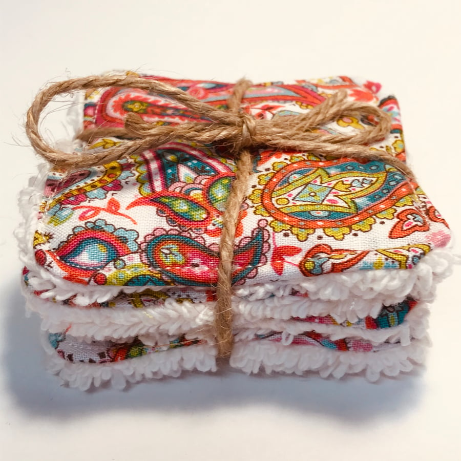 Face Scrubbies - reusable face wipes  in a colourful paisley pattern