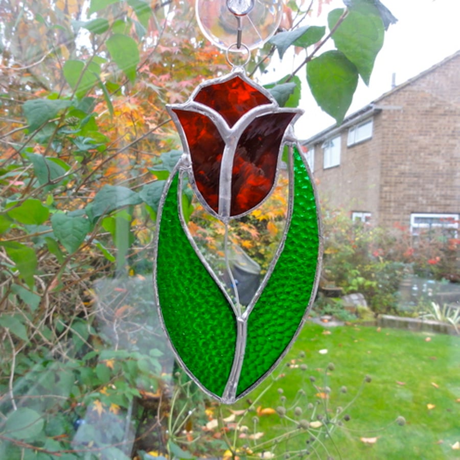 Stained Glass Tulip Suncatcher Red Folksy