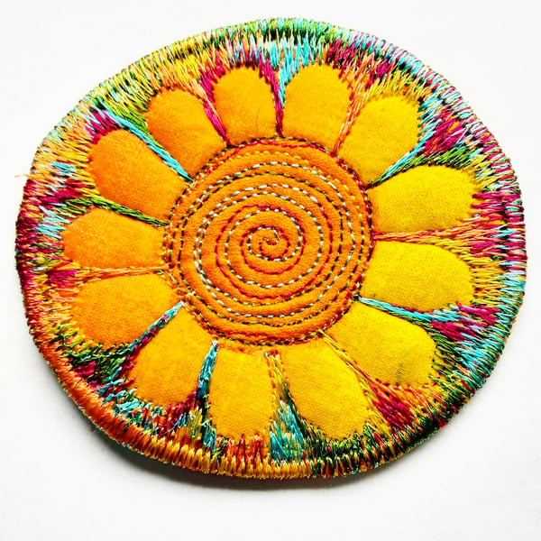 Textile Brooch Free Machine Embroidery 