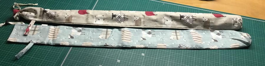 Knitting blocking wires case in sheep print, turquoise lace wires cover, drawstr