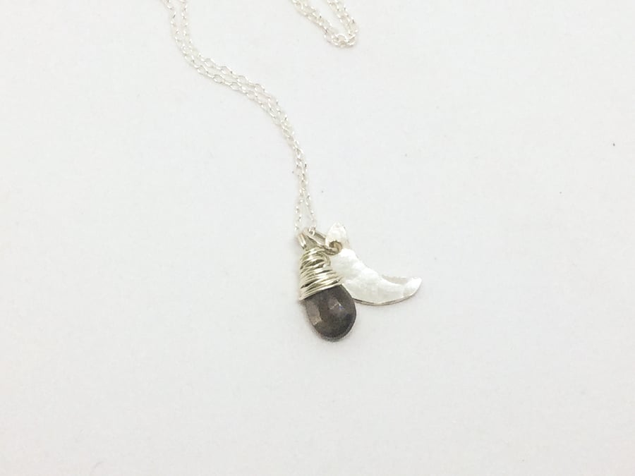 Sterling Silver Moon With A Wire Wrapped Moonstone