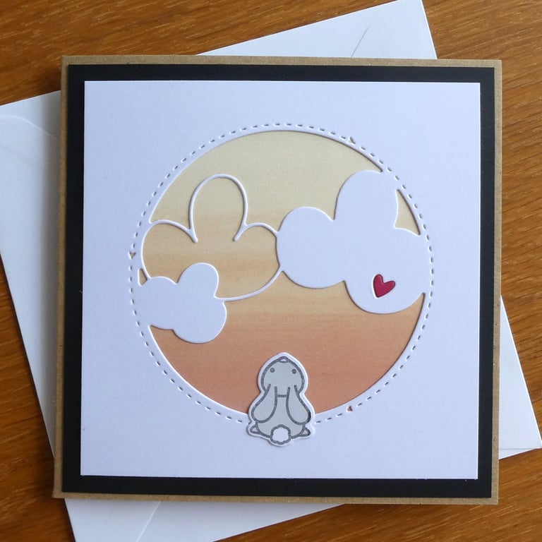 Rabbit With Clouds Blank Card