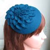 Teal Blue Cocktail Hat - Dahlia Flower Fascinator Hat, Race Hat, Wedding Hat