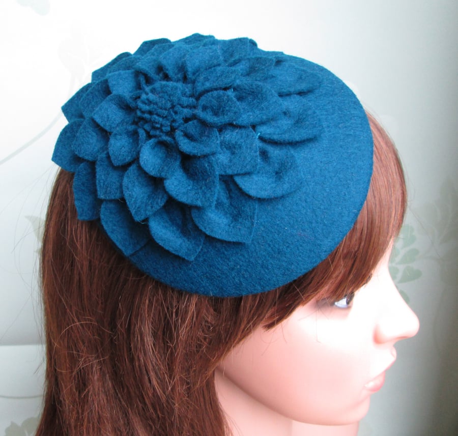 Teal Cocktail Hat - Occasion Hat, Wedding Hat, Felt Fascinator, Womens Hat