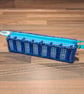 Pencil case - column pattern, blue, purple, green mix, blue zip, green charm - Image 1