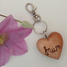 Mum  keyring heart made of solid beech, Mothers day gift