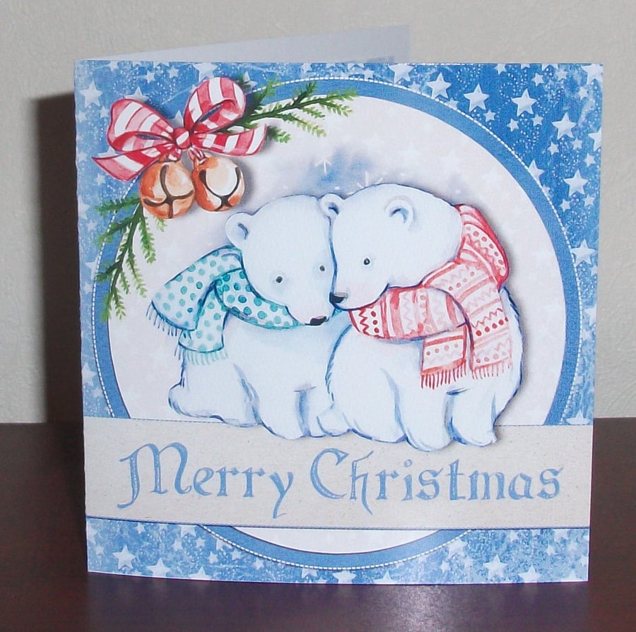 Christmas card with Cosy Polar bears in scarves