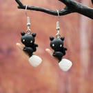 Broomstick Cat Earrings, Spooky Witchy Jewellery, Quirky Halloween Dangles