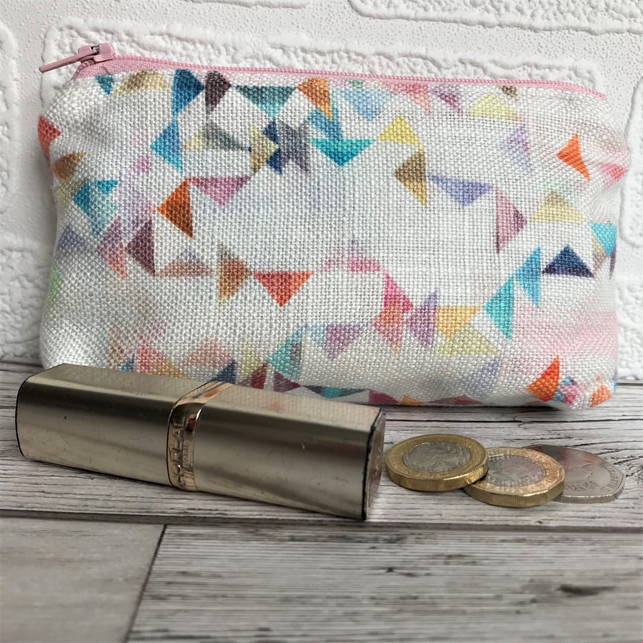 SALE, Large purse, coin purse with small colourful triangles pattern