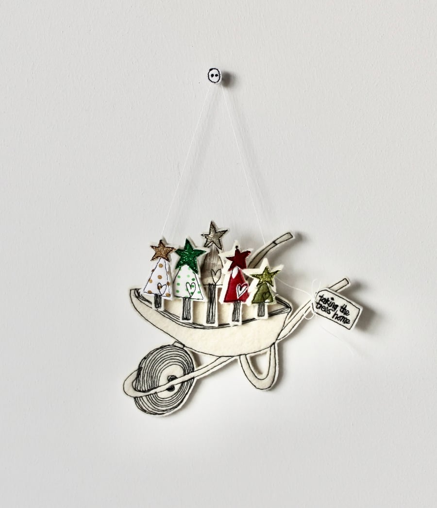 'Taking the Trees Home' Wheelbarrow - Hanging Decoration