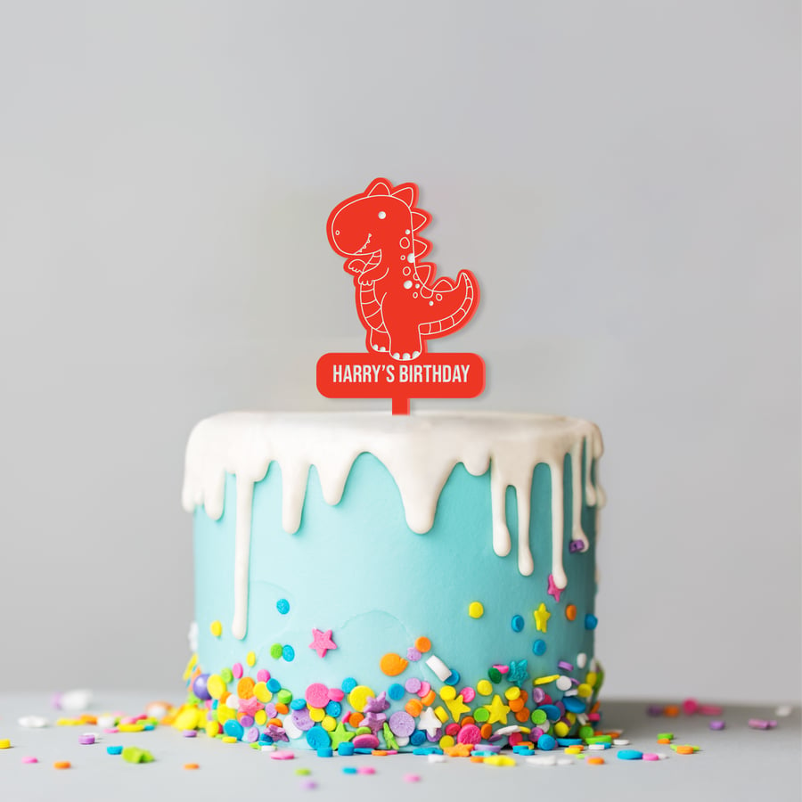  Personalised Dinosaur Birthday Cake Topper: Custom Name Cake Decoration