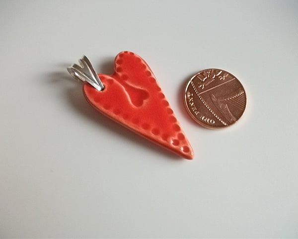 Sale - Ceramic heart red pendant 