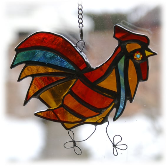 Cockerel Suncatcher Stained Glass chicken cocka... Folksy