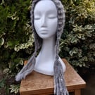 Handspun Hand-knitted Chunky Rib Hat; Long Point and Tassels in Pure Jacobs Wool