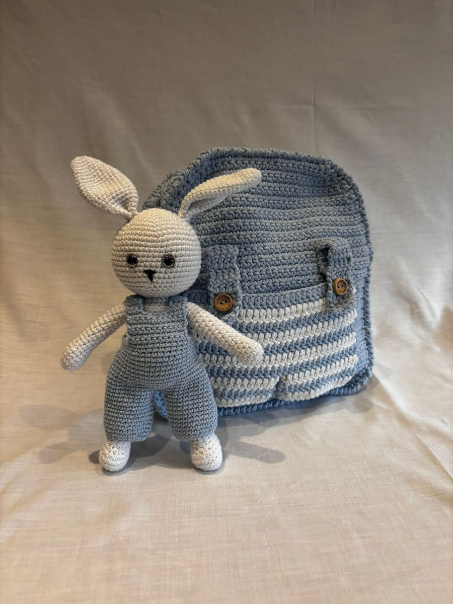 Handmade backpack for girls and boys with Amigurumi Bunny toy