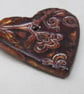 Medium Dark Copper Brocade Texture Heart Shaped Ceramic Pendant - Image 2